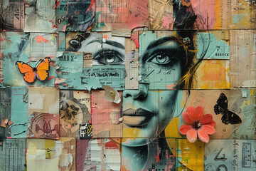 Portrait of a paper collage girl, Contemporary art Abstract design