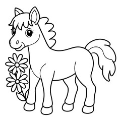 cute-cartoon-horse-with-flowers-on-a-white-background vector illustration
