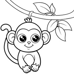 cute-little-monkey-hanging-from-a-branch-vector-illustration