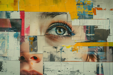 Portrait of a woman with a collage on her face Contemporary art Abstract design