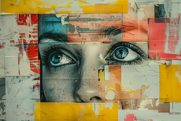 Portrait of a woman with blue eyes Contemporary art collage Abstract design