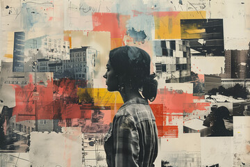 Sad woman collage, Contemporary art, Abstract design