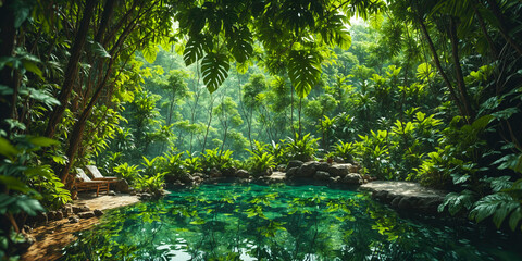 Serene jungle hot spring oasis