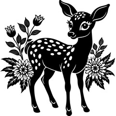 baby-deer-watercolor-clipart--watercolor-flowers-- vector illustration