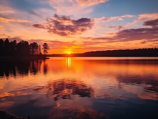 Obraz premium A Photographer Captures Sunset at a Serene Lake