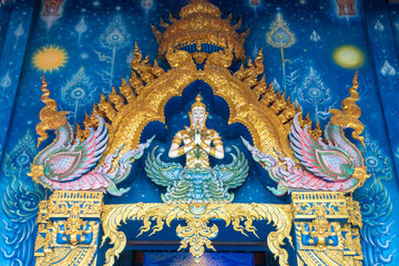 Buddhist Temple Wat Rong Seur Ten. Blue Temple, Thailand, architecture of Asia