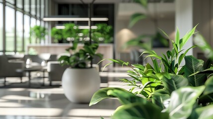 Light and Airy Interior Office Space in Green, Grey, White, and Black