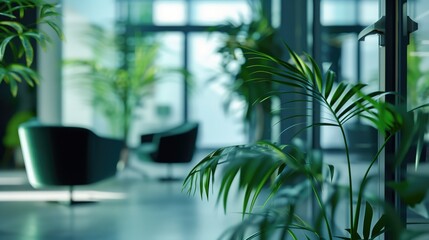 Light and Airy Interior Office Space in Green, Grey, White, and Black