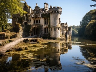 Obraz premium A serene morning at the historic riverside castle