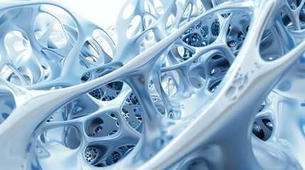 Blue and white abstract organic 3D structure, resembling a coral or bone structure.