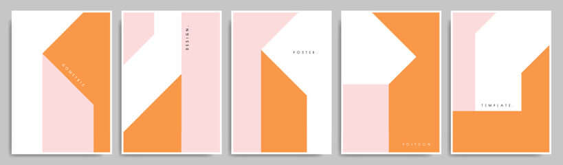 Minimalist geometric poster design set. Simple polygon shapes background. Abstract geometrical layer banner bundle.