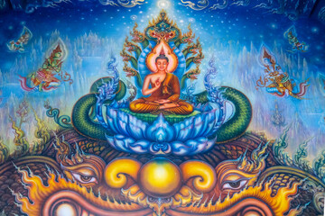 Buddhist Temple Wat Rong Seur Ten. Blue Temple, Thailand, architecture of Asia