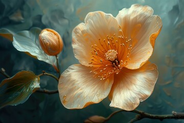 delicate flower of golden color painted with oil paint. close up