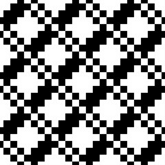 Crosses, checks ornament. Folk wallpaper. Seamless pattern. Cross shapes, squares backdrop. Embroidery background. Tribal motif. Ethnic mosaic. Digital paper, textile print, abstract. Vector artwork.