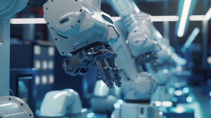 A robot arm is shown in a factory setting