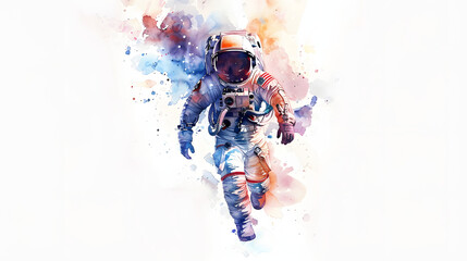 A Whimsical Tale: A Child Astronaut in Watercolor Illustration Soaring Through Space, Embarking on an Enchanting Cosmic Journey