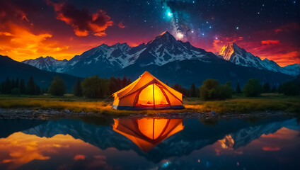 Tent tourist night, mountains leisure