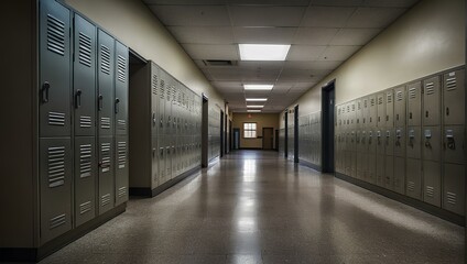 School hallway lockers. Generative ai