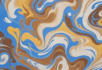 Fototapeta na wymiar Traditional Marbled Paper Pattern blue yellow brown