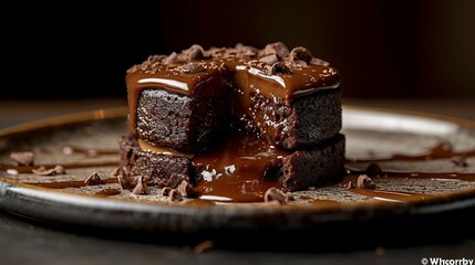 Molten lava cake oozing with chocolate. AI generate illustration