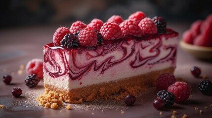 Raspberry Swirl Cheesecake. AI generate illustration