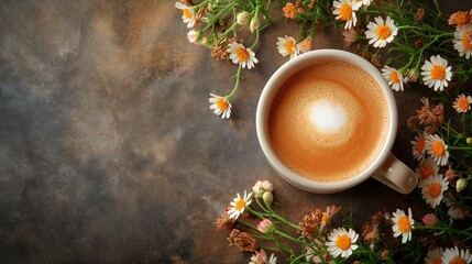 Obraz na płótnie Canvas Coffee with floral arrangement