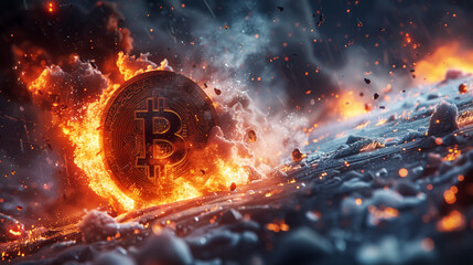 bitcoin on fire and Abstract trading charts, Wall Art Design for Home Decor, 4K Wallpaper and Background for Mobile Cell Phone, Smartphone, Cellphone, desktop, laptop, Computer, Tablet