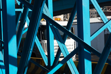 Large truck in the geometric blue lines