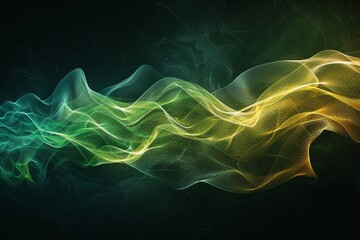 Abstract visualization of sound waves in fluorescent green and yellow against a pitchblack background, simulating dynamic movement - obrazy, fototapety, plakaty