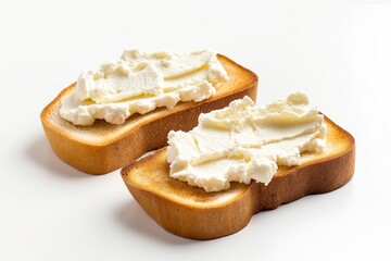 toasted bread with cream cheese isolated on a white background, toasted bread with cream isolated, toasted breakfast, cream and toast breakfast, healthy breakfast, breakfast with toasted bread 