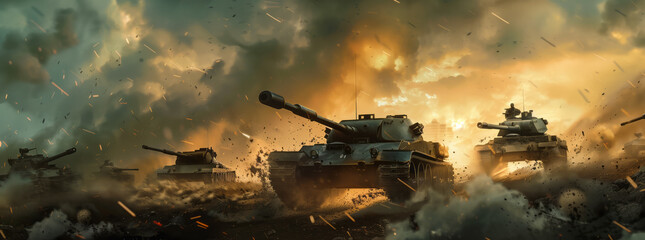 Tanks in war hero image - obrazy, fototapety, plakaty