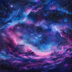 Fantasy Drawing of a Sky Cloud Space Galaxy Background with Stars in Bright Colors