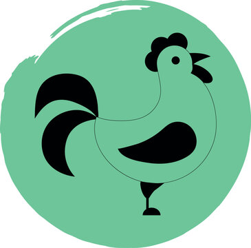recommend clip art: Rooster icon in line art style on green background. Vector. Isolated on white