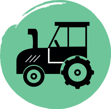 recommend clip art: Tractor icon in line art style on green background. Vector. Isolated on white