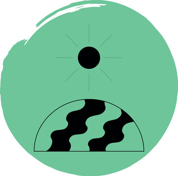 recommend clip art: Sun and pasture icon in line art style on green background. Vector. Isolated on white