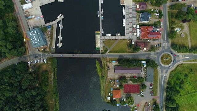 Top Down Port Bridge River Mrzezyno Most Rzeka Rega Aerial View Poland