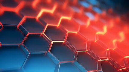 3d rendering of abstract background with hexagons in red and blue colors