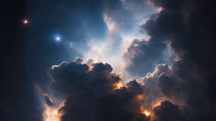 Clouds of gas and dust in space visible in the night sky