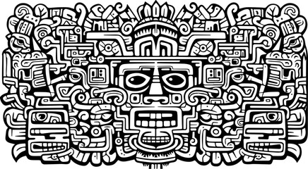 Aztec Mask tribal Doodle face background	