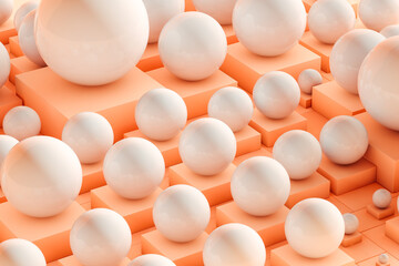 Group of 3D White Balls on squares