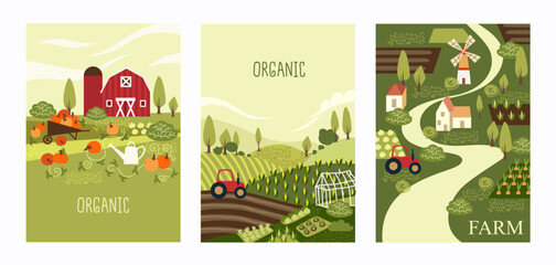 Set of farming illustrations. Organic food. Vegetable garden.