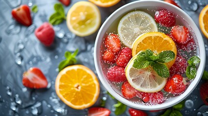 Vibrant Citrus & Berries: Freshness in Every Bite. Concept Citrus Fruits, Berries, Healthy Eating, Colorful Snacks, Fresh Flavors