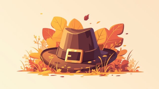 pilgrim hat autumn leaves fall season clip art preview