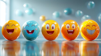 a row of smiley faces sitting on top of a table