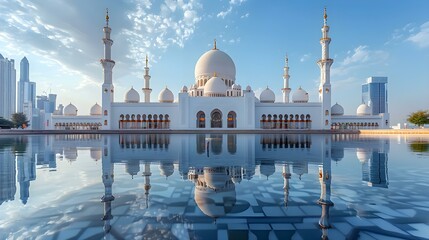 Serene Sheikh Zayed Mosque Reflection, Sharjah. Concept Mosque Reflection, Architecture Photography, Sharjah Landmarks, Travel Photography