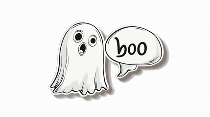 sticker of a ghost with boo text on white background. concept stickers,ghost - obrazy, fototapety, plakaty