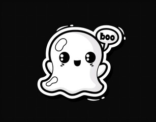 sticker of a ghost with boo text