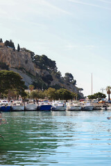 Naklejka premium yachts in the old port in Marseille France at sunset
