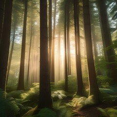 A serene forest with sunlight filtering through the trees5