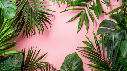 Tropical Elegance with Palm Leaves on Pink